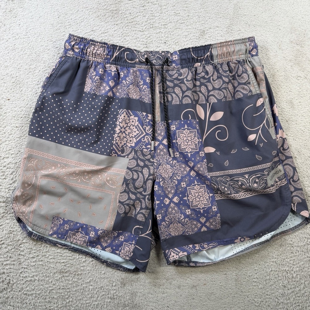Legends Luka Shorts Mens XL Purple Paisley Drawstring Performance Stretch Lined